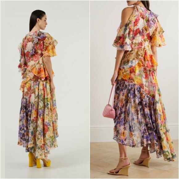 ZIMMERMANN Wonderland Flounce Floral Dress Asymmetrical High Low Tiered Ruffles - Picture 7 of 16